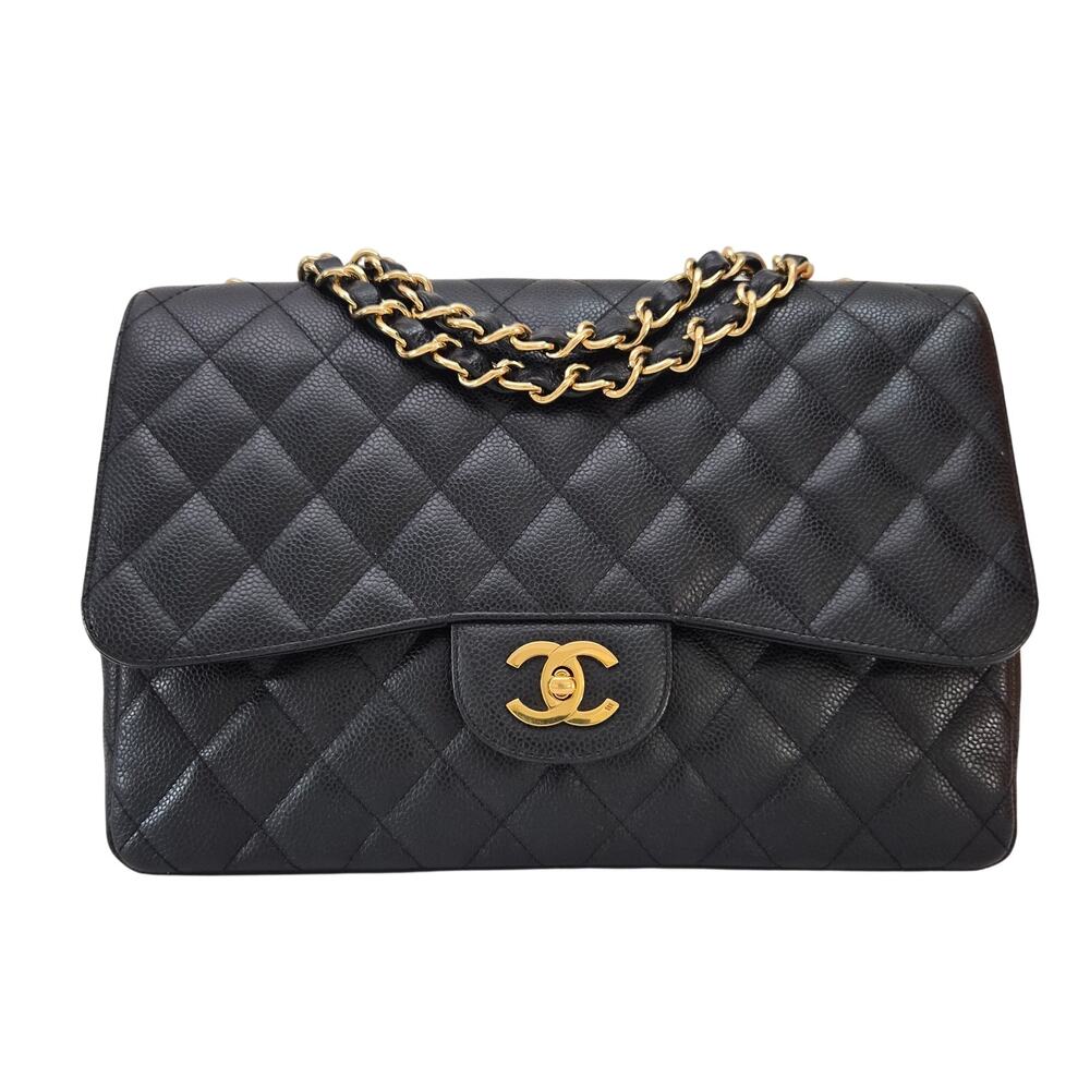 Chanel Caviar Leather Quilted Jumbo Single Flap Black